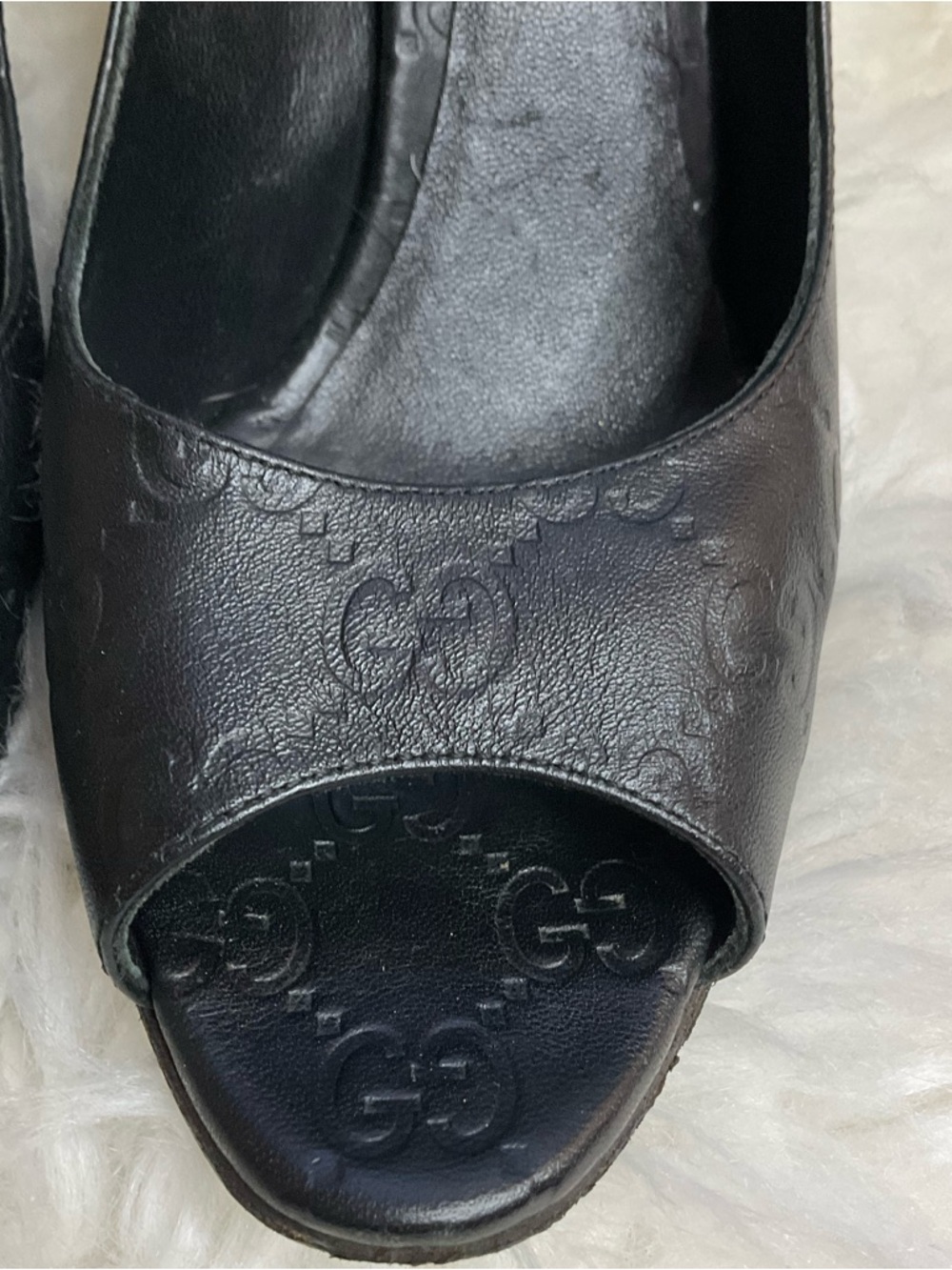 Gucci Black Guccissima Peep-Toe Heels - Picture 2 of 13